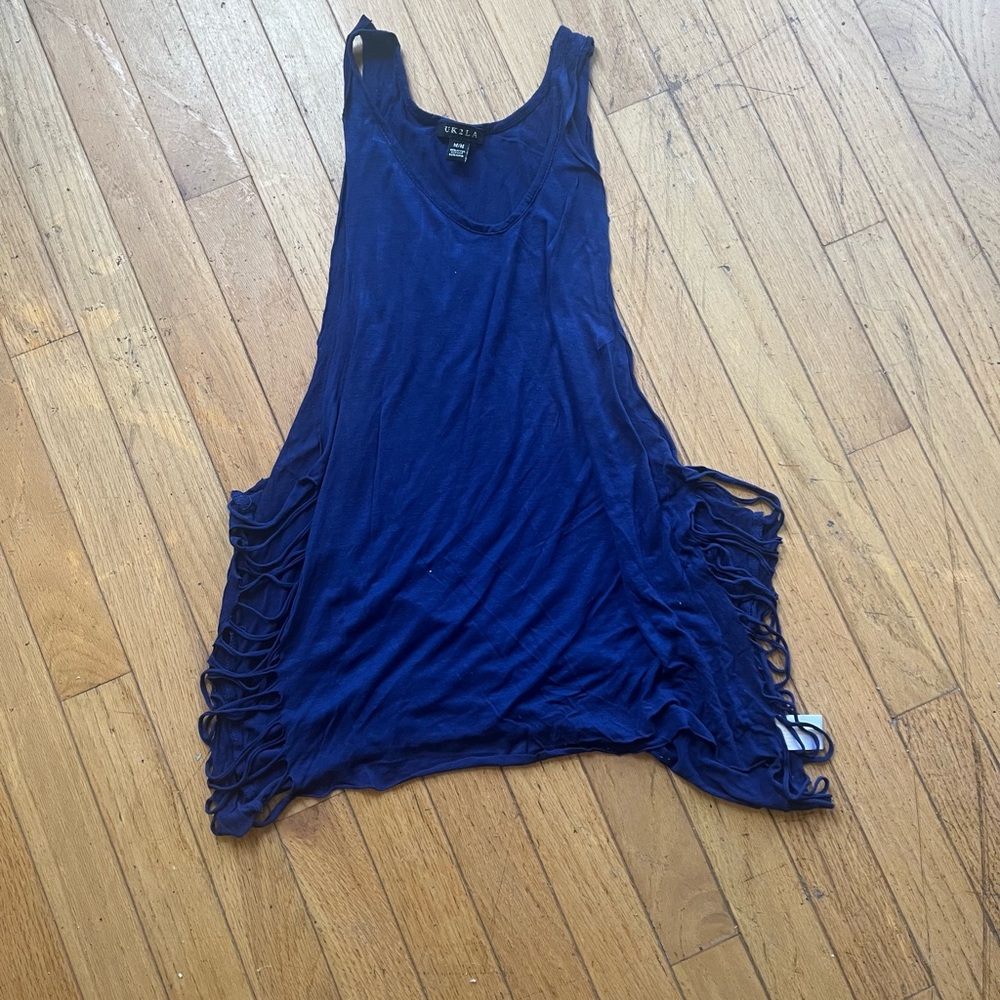 Blue Fringe Muscle Tee Tank Top